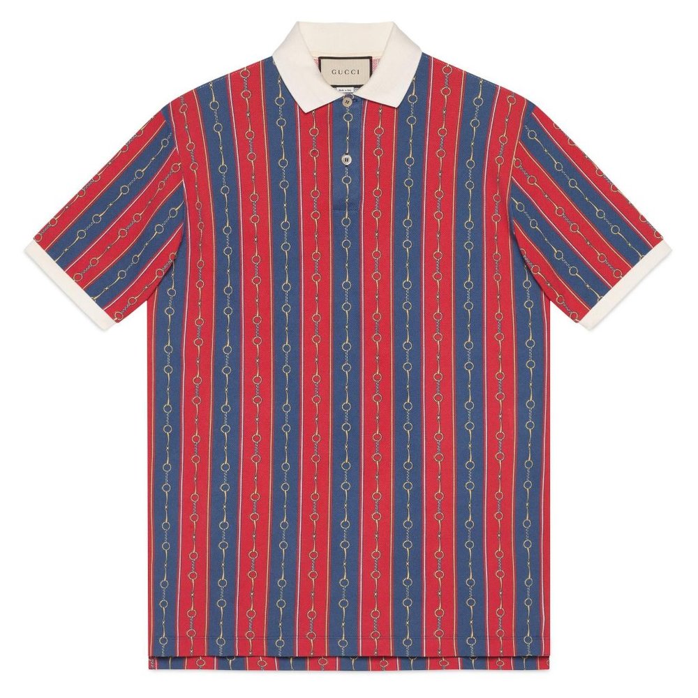 Gucci Horse-bit Chain Print Polo Shirt in Red NEW WITH TAGS